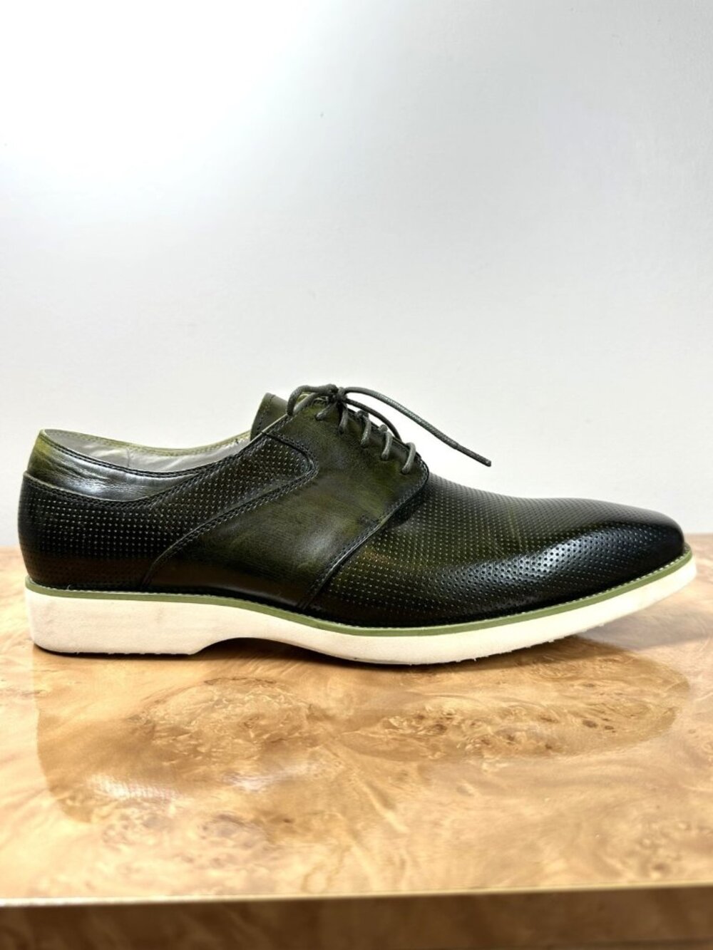 Giovanni Joshua Olive Green Perforated Leather Derby Shoes Men's 10M